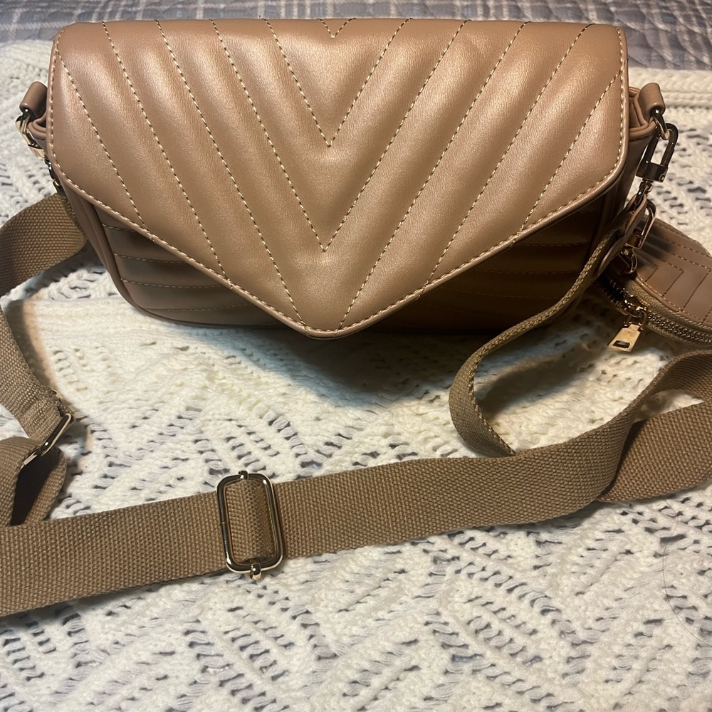 Tan Quilted Crossbody Bag - Picture 2 of 4